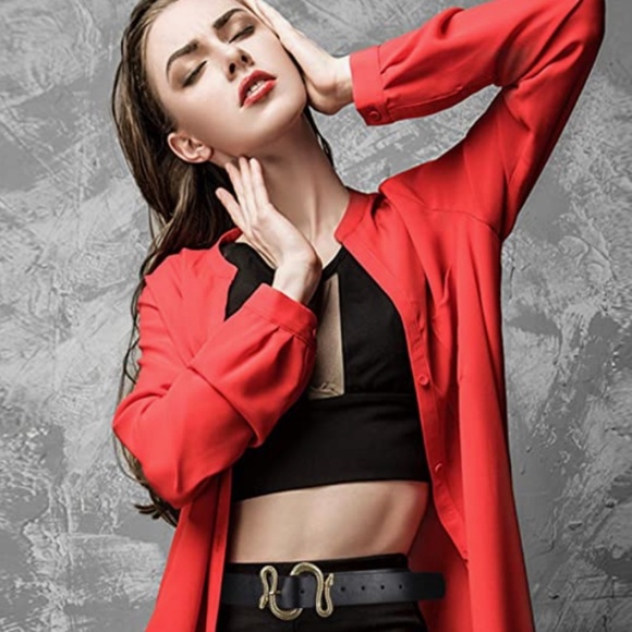 Belts for Women,Women Fashion Leather Belt for Dress with Snake Belt Buckle - Picture 2 of 6